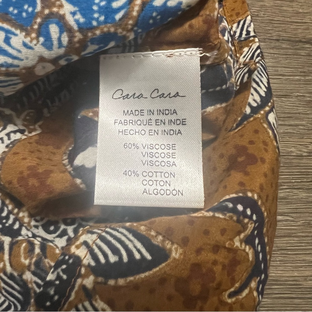 Cara Cara Win Batik Floral Tie Sleeve Blouse Brown Boho Peasant Size Medium - Picture 5 of 7